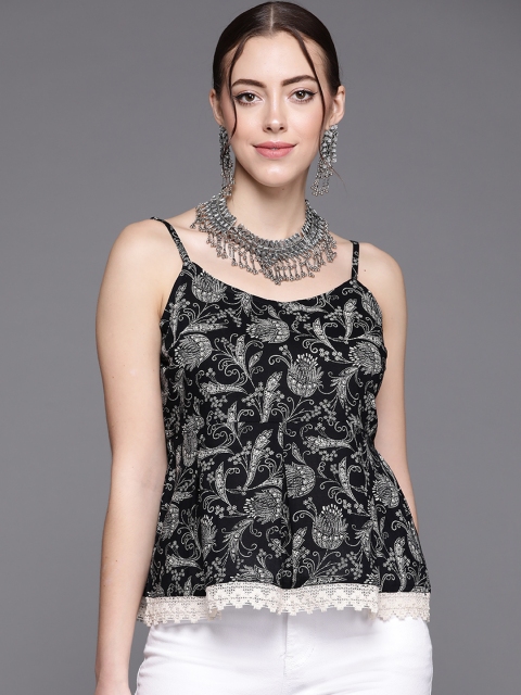 

Indo Era Black Ethnic Motif Printed Top