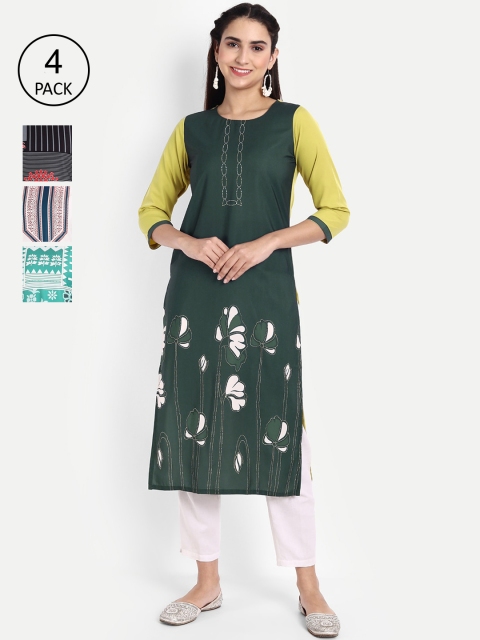 

KALINI Women Multicoloured Ethnic Motifs Printed Thread Work Crepe Kurta, Multi