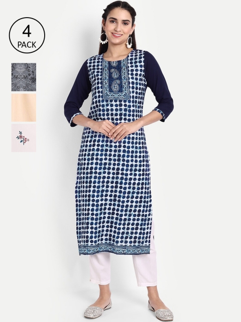 

KALINI Women Pack Of 4 Digital Printed Crepe Kurta, Blue