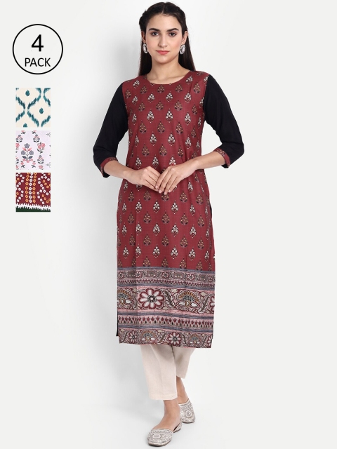 

KALINI Women Pack Of 4 Printed Crepe Kurta, Red