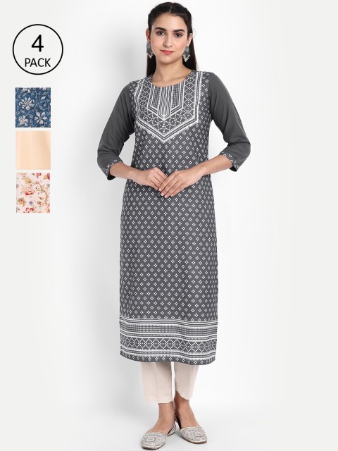 

KALINI Pack of 4 Women Printed Crepe Kurta, Multi