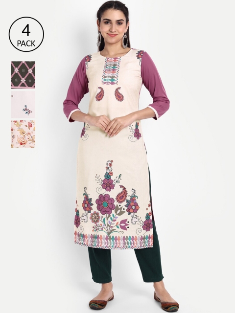 

KALINI Women Pack Of 4 White & Red Printed Crepe Kurta