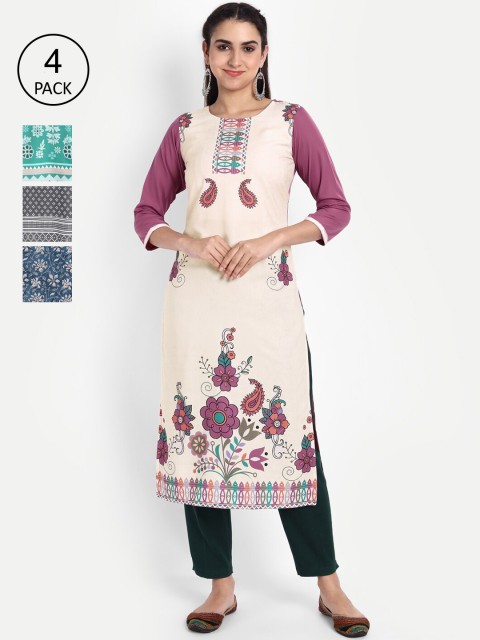 

KALINI Women Pack Of 4 Digital Printed Crepe Kurta, Blue