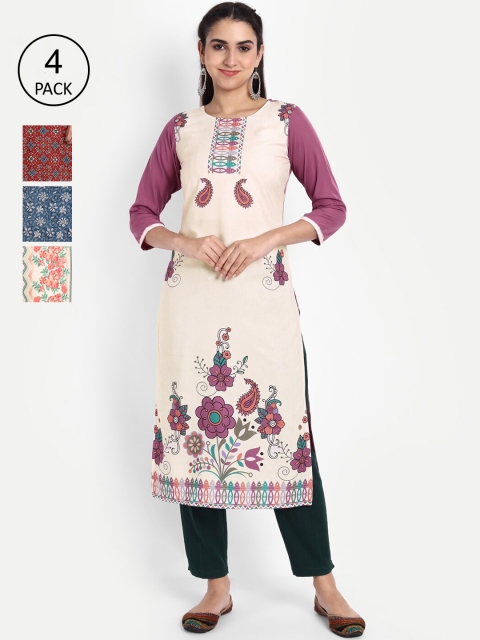 

KALINI Women Women Pack of 4 Printed Crepe Kurtas, Multi