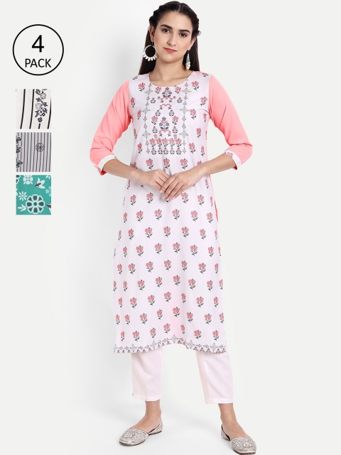 

KALINI Women Multicoloured Striped Thread Work Crepe Kurta, Multi