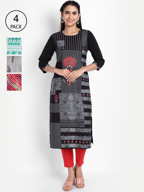 

KALINI Women Pack Of 4 Digital Printed Crepe Kurta, Blue
