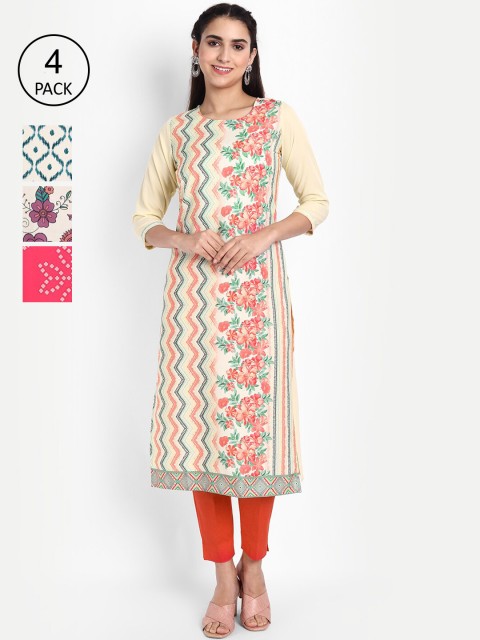 

KALINI Women Pack Of 4 Printed Crepe Kurtas, Multi