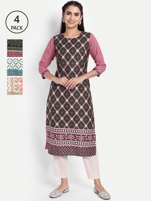 

KALINI Pack of 4 Women Printed Crepe Kurta, Multi