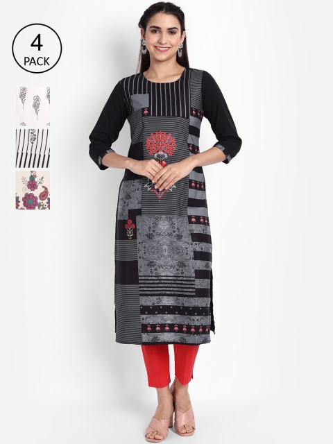 

KALINI Women Pack Of 4 Printed Crepe Kurta, Black