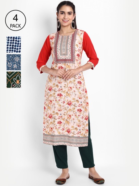 

KALINI Pack of 4 Women Printed Crepe Kurta, Multi