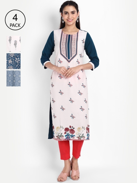 

KALINI Women Women Pack of 4 Printed Crepe Kurtas, Grey