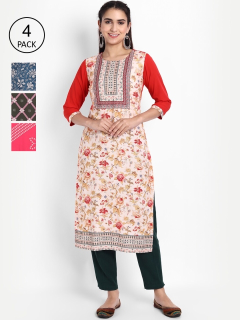 

KALINI Women Pack Of 4 Printed Crepe Kurta, Cream