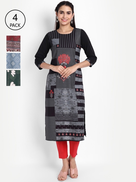 

KALINI Women Pack Of 4 Printed Crepe Kurta, Blue