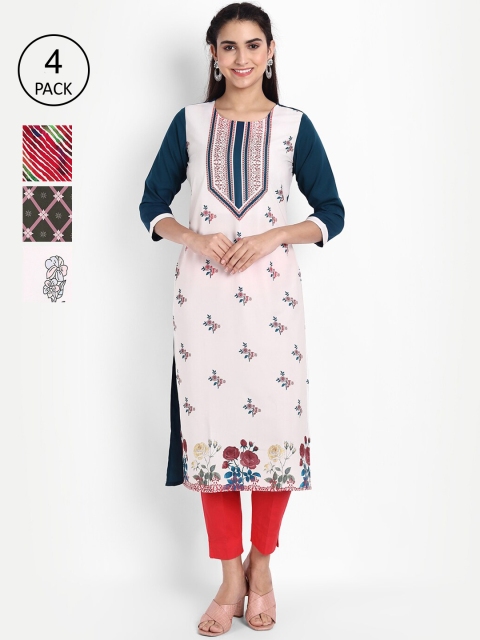 

KALINI Pack of 4 Women Printed Crepe Kurta, Multi