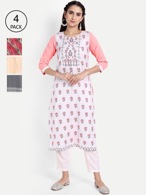 

KALINI Women Women Pack of 4 Printed Crepe Kurtas, Pink