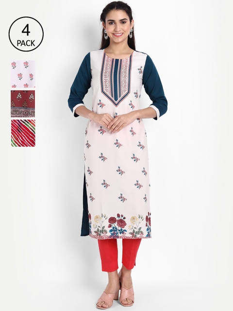 

KALINI Pack of 4 Women Printed Crepe Kurta, Multi