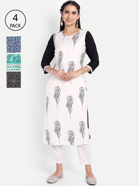 

KALINI Women Pack Of 4 Printed Crepe Kurta, White
