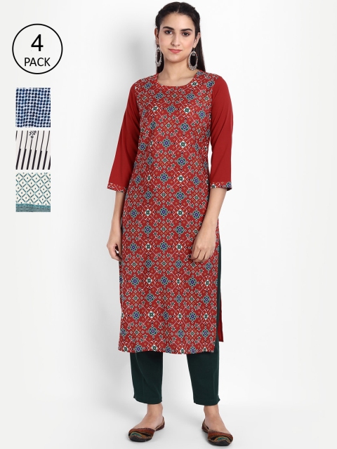 

KALINI Pack of 4 Women Printed Crepe Kurta, Multi