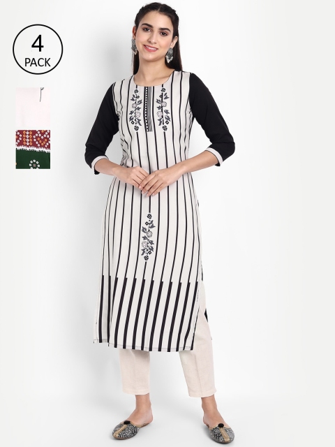 

KALINI Women Pack of 4 Printed Kurtas, White