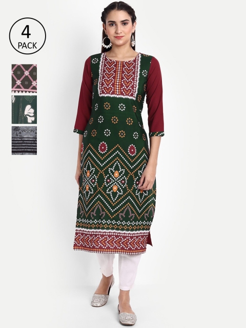 

KALINI Women Pack Of 4 Printed Crepe Kurta, Green