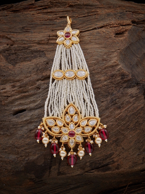 

Kushal's Fashion Jewellery Women Red & White Kundan Jhoomar Passa Hair Accessory Set