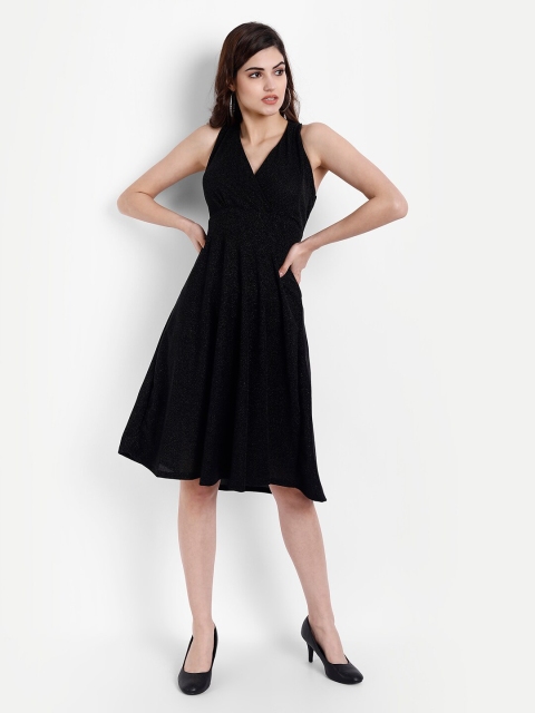 

BROADSTAR Black Shimmer A-Line Styled Back Dress