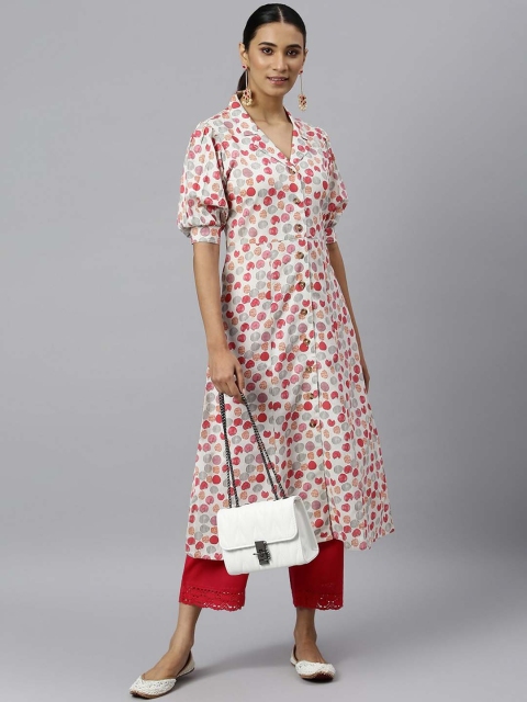 

Khushal K Women Off White & Red Geometric Printed Kurta
