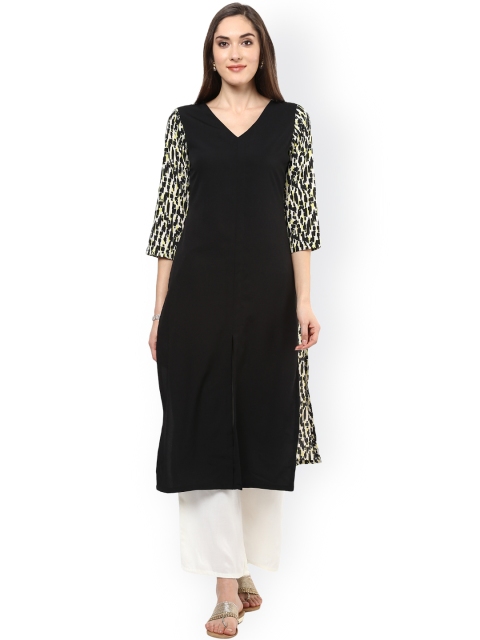 

Shakumbhari Women Black Printed Crepe Straight Kurta