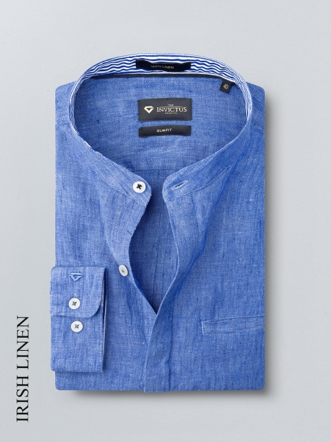 

INVICTUS Men Blue Solid Slim Fit Pure Linen Formal Shirt