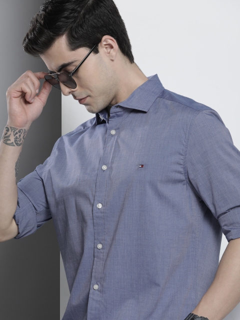 

Tommy Hilfiger Men Blue Regular Fit Solid Opaque Pure Cotton Casual Shirt
