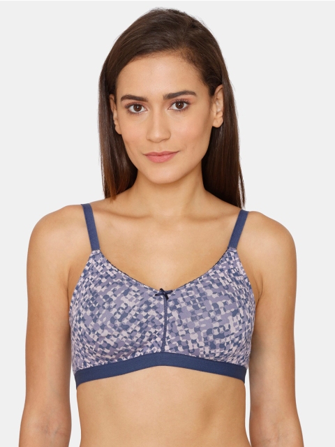 

Zivame Purple & Grey Geometric Printed Non-Padded T-Shirt Bra
