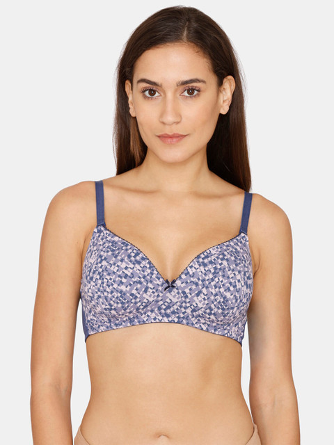

Zivame Blue Abstract Printed Lightly-Padded T-shirt Bra