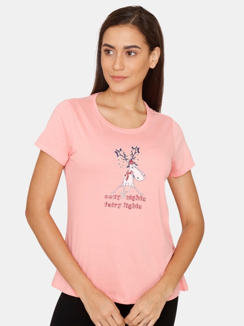 

Zivame Women Pink Printed Pure Cotton Top