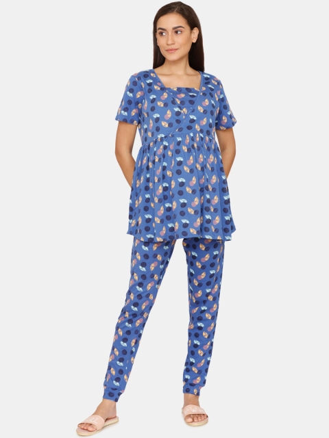 

Zivame Women Blue Abstract Printed Maternity Night Suits