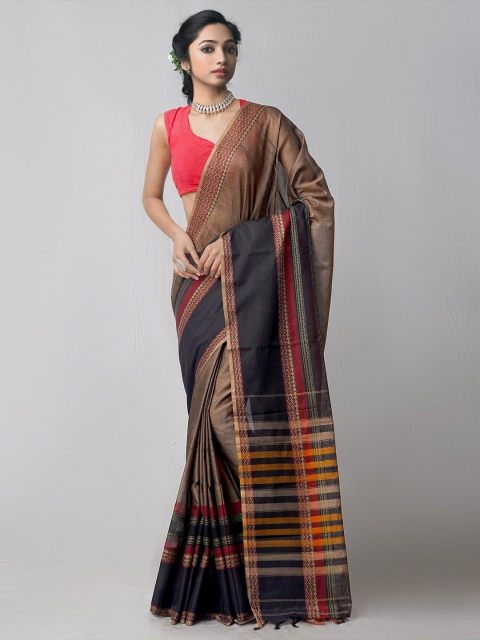 

Unnati Silks Brown & Black Pure Cotton Handloom Sustainable Pavani Kanjeevaram Saree