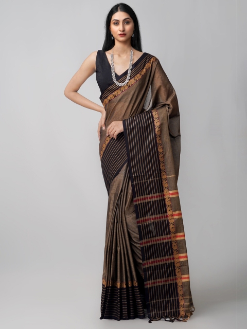 

Unnati Silks Brown & Black Woven Design Pure Cotton Chettinad Saree