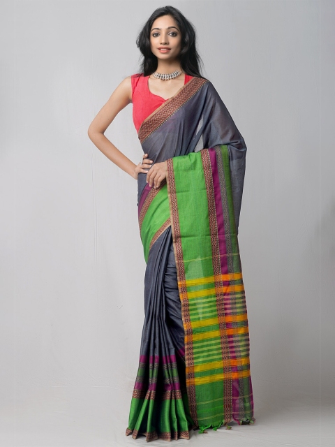 

Unnati Silks Grey & Green Woven Design Pure Cotton Kanjeevaram Saree