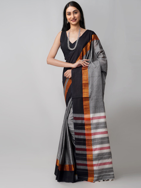 

Unnati Silks Grey & Black Zari Pure Cotton Handloom Sustainable Pavani Narayan Peth Saree