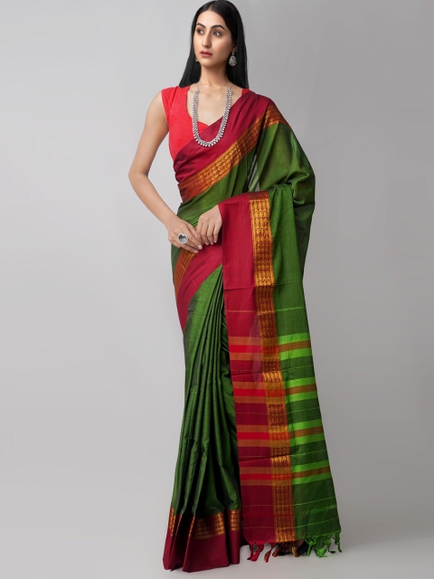 

Unnati Silks Green & Maroon Woven Design Zari Pure Cotton Narayan Peth Saree