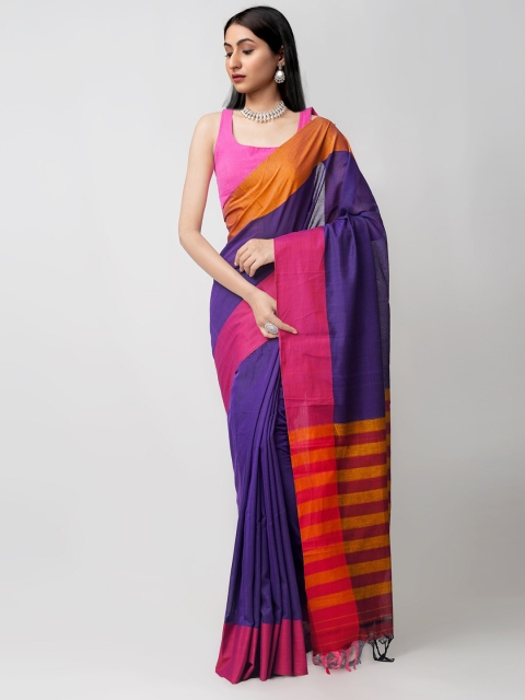 

Unnati Silks Violet & Orange Woven Design Pure Cotton Chettinad Saree