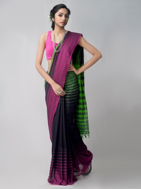 

Unnati Silks Navy Blue & Green Woven Design Pure Cotton Chettinad Saree