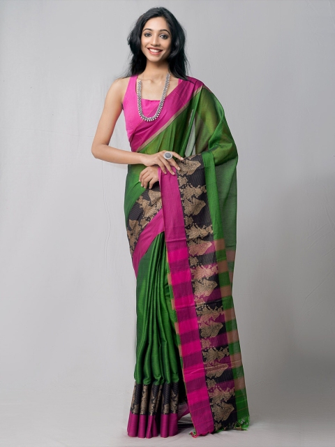 

Unnati Silks Green Woven Design Pure Handloom Sustainable Pavani Kanchi Cotton Saree