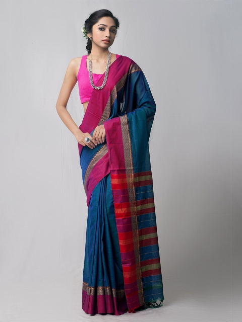 

Unnati Silks Blue & Magenta Pure Cotton Handloom Sustainable Pavani Chettinad Saree