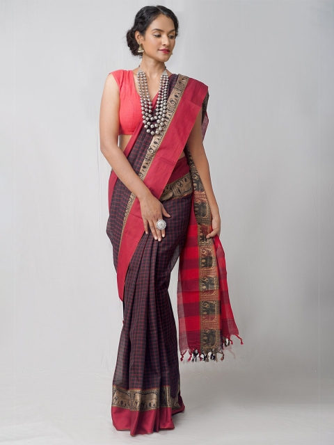 

Unnati Silks Black & Red Pure Cotton Chettinad Saree