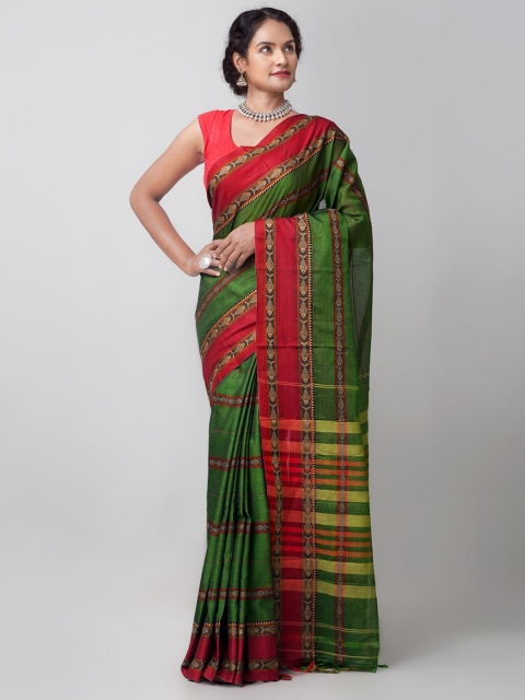 

Unnati Silks Green & Red Pure Cotton Handloom Sustainable Pavani Narayan Peth Saree