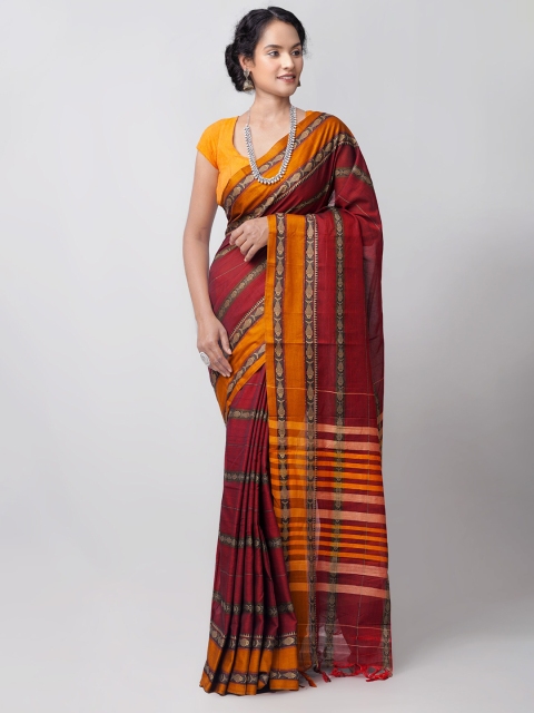 

Unnati Silks Maroon Woven Design Pure Handloom Sustainable Pavani Narayanpet Cotton Saree