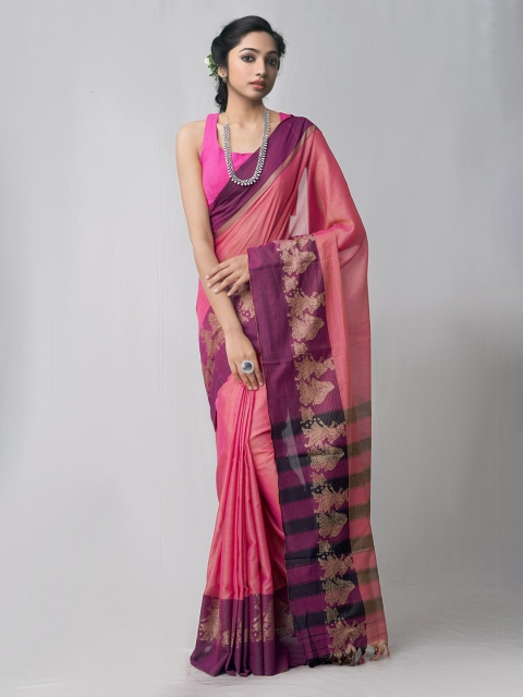 

Unnati Silks Pink & Purple Pure Cotton Kanjeevaram Saree