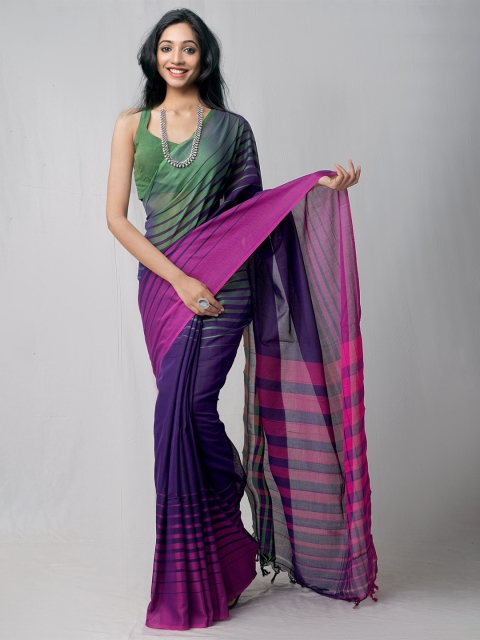 

Unnati Silks Violet & Green Woven Design Pure Cotton Chettinad Saree