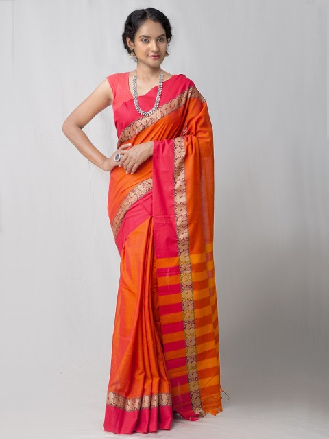 

Unnati Silks Orange & Pink Pure Cotton Chettinad Saree