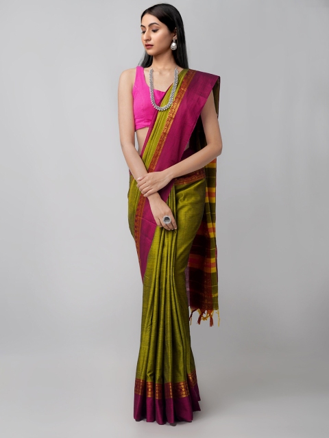 

Unnati Silks Green & Magenta Zari Pure Cotton Narayan Peth Saree